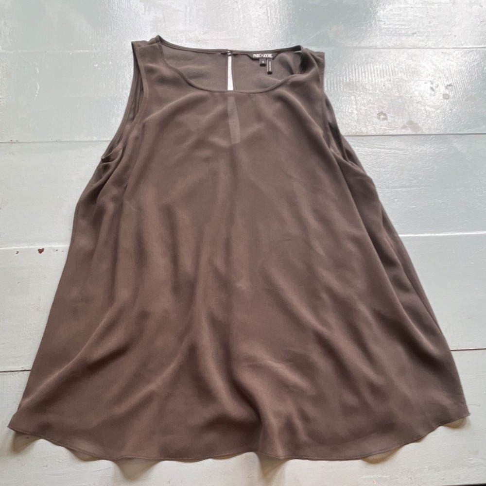 NIC+ZOE Womens S Brown Chiffon Sleeveless Blouse Button Detail Layering Tank